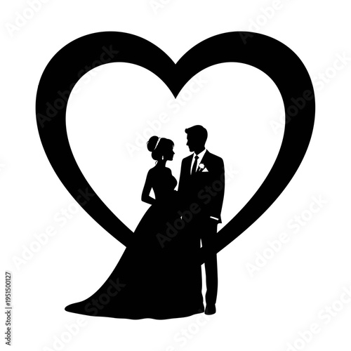 Silhouette of wedding couple love.