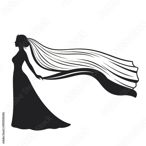 Silhouette of woman in long dress.