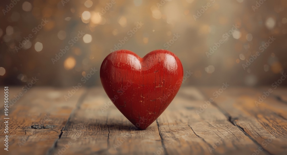 Fototapeta premium Nostalgic style backdrop highlighting a red wooden heart with aged wood pattern