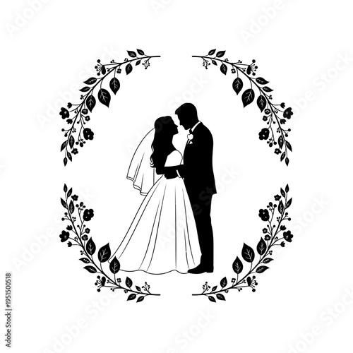 Wedding couple in love silhouette.