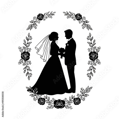 Wedding couple silhouette in love.