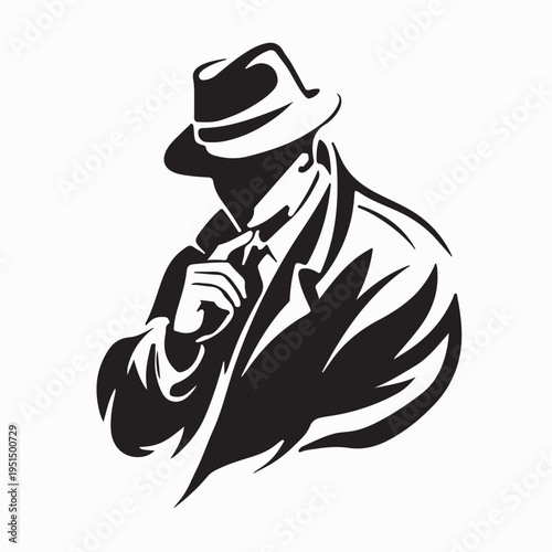 Classic Secret Agent Character Head Vector Logo For Mystery Game