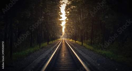 Lonely tramway path glowing softly in the evening