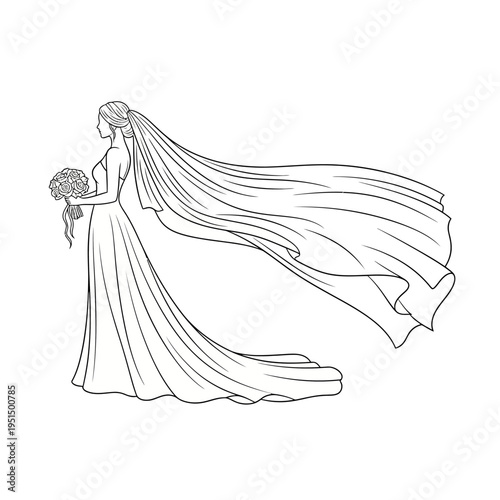 Woman wearing wedding dress and veil.