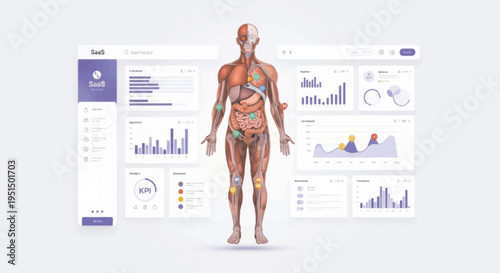 SaaS Health Dashboard with Human Anatomy Data Visualization