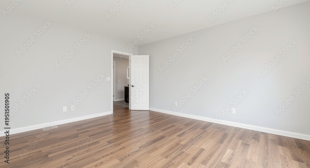 Fototapeta premium Large clean room with wooden floor and direct kitchen access