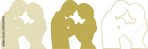 Family Silhouette Dots Outline Embrace Love Couple Holding Baby Keywords: family, silhouette, dots, outline, embrace
