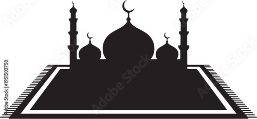 Black silhouette mosque with minarets and domes