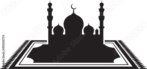 Black silhouette mosque with minarets and crescent moon