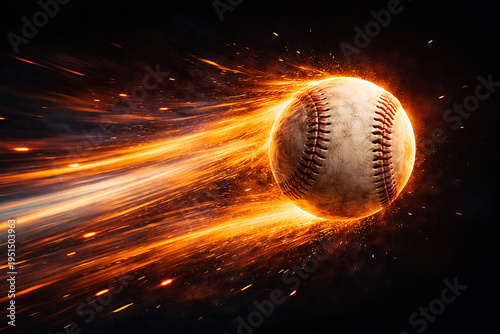 Dynamic Baseball on Fire with Intense Flames and Sparks