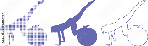 Pilates Exercise with Ball Woman Figure in Three Styles fitness female