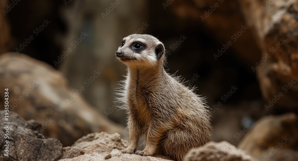 Fototapeta premium Focused meerkat alert in an enclosed habitat under observation