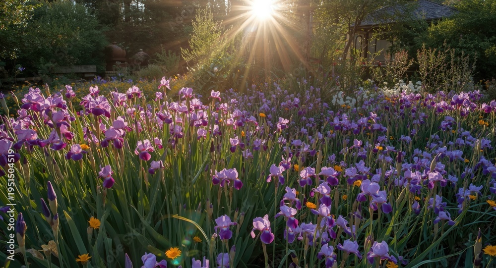 Obraz premium Soft Daybreak Light Falls on Vibrant Pallida Iris Garden