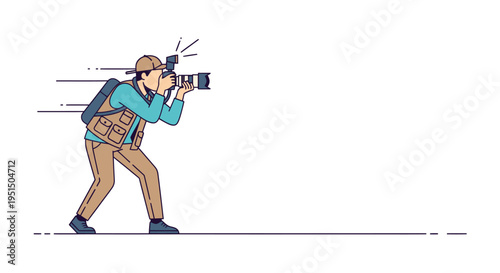 Man Taking Photo with Camera Outdoors.