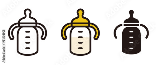 哺乳瓶のアイコン。赤ちゃん、育児、子育てに関するイラスト。Baby bottle icon.