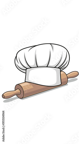 Chef Hat and Rolling Pin Illustration.