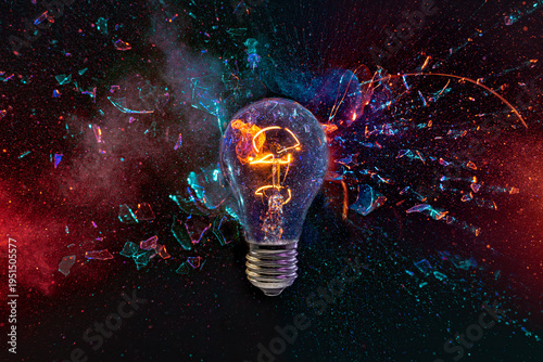 Real Light bulb shattering black background