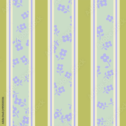 Vector floral stripe seamless pattern, ideal for use on fabrics, wallpapers, or packaging.