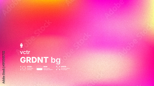 Abstract vector background featuring a vibrant pink and orange gradient mesh with a cinematic film grain texture. Smooth soft color transitions with digital noise effect for trendy modern designs.