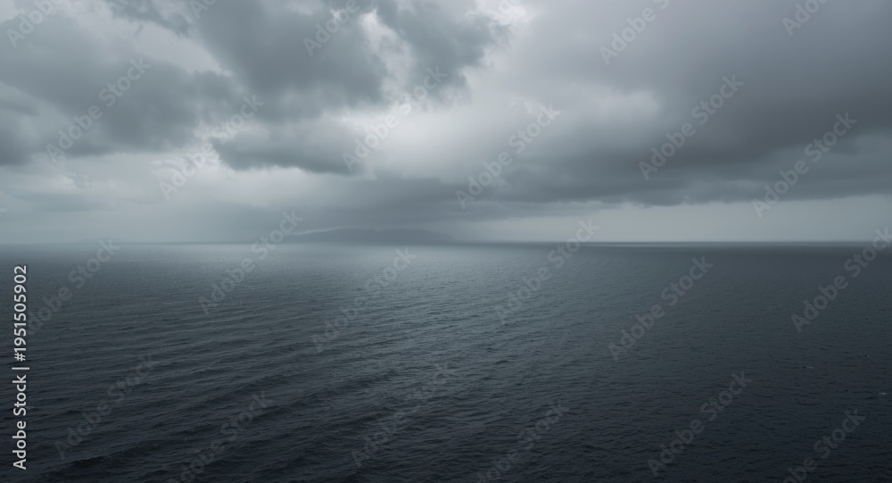 Fototapeta premium High perspective of a gloomy endless sea with dark clouds and steel gray sky