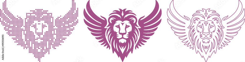 Fototapeta premium Winged Lion Head Logo Variations on White Background vector
