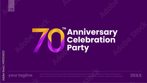 70th anniversary celebration party purple gradient logo banner template