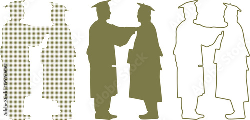 Two Graduates Congratulating Each Other Dotted Silhouette Outline graduation students