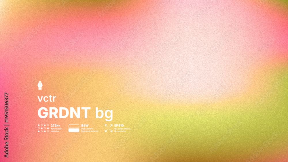 Obraz premium Trendy abstract vector background featuring a cinematic grainy mesh gradient in pink and yellow. High detail digital noise texture imitating film grain for atmospheric retro designs.