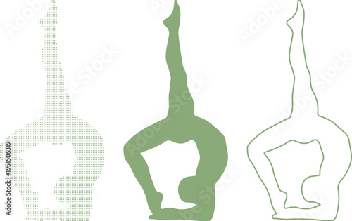 Woman in Dancer Pose Yoga Position Dot Silhouette and Outline asana exercise