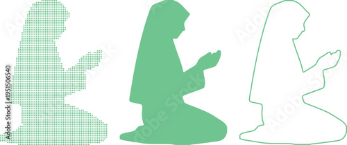 Woman Praying In Green In Three Styles recolor