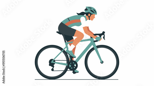 A woman riding a bicycle with a helmet on a plain background