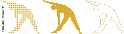 Yoga Pose Extended Triangle Pose Silhouette and Dotted Outline on White trikonasana vector