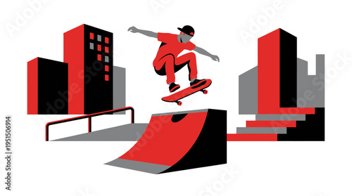 A skateboarder performs a trick in an urban setting