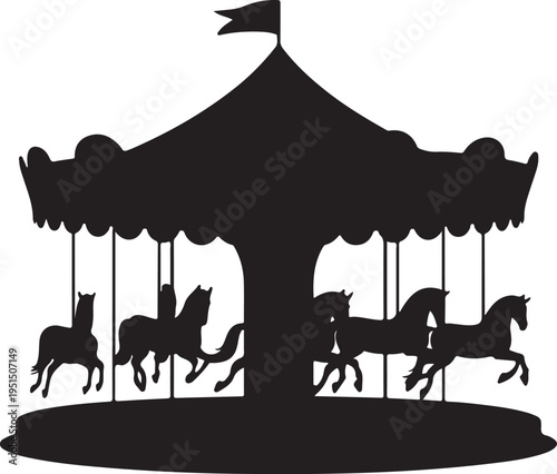 Black silhouette of a merry go round with horses carousel