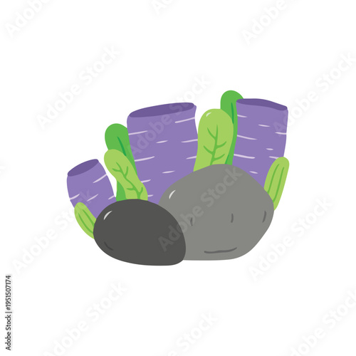 Purple Coral and Sea Plants with Rocks