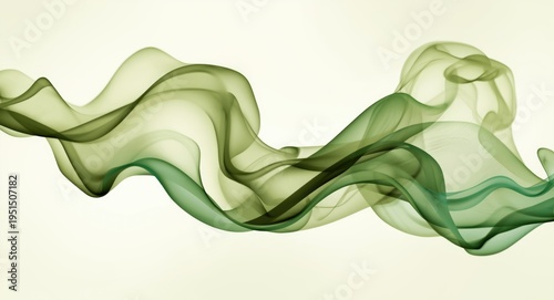 Fluid smoke ribbons in olive and turquoise shades against a subtle bright background for art