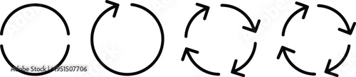A minimalist vector illustration featuring a quartet of circular arrow icons, symbolizing the universal concepts of refresh, reload, and continuous cycle