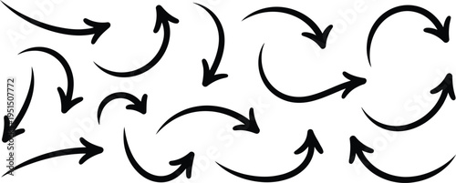 A modern vector illustration featuring a diverse collection of hand-drawn style arrows, perfect for design elements, navigation, and visual emphasis