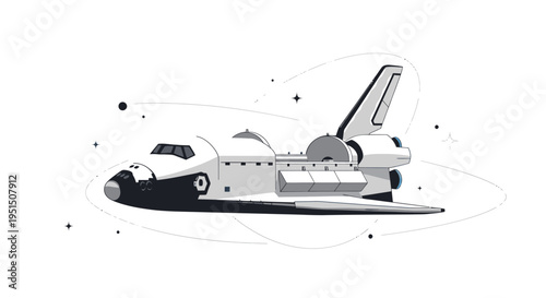Space Shuttle Illustration Black White Isolated.