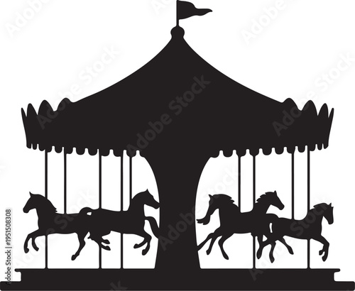 Black silhouette of a merry go round with horses carousel
