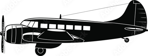 Small private passenger airplane. vintage aircraft with propeller engine transportation icon