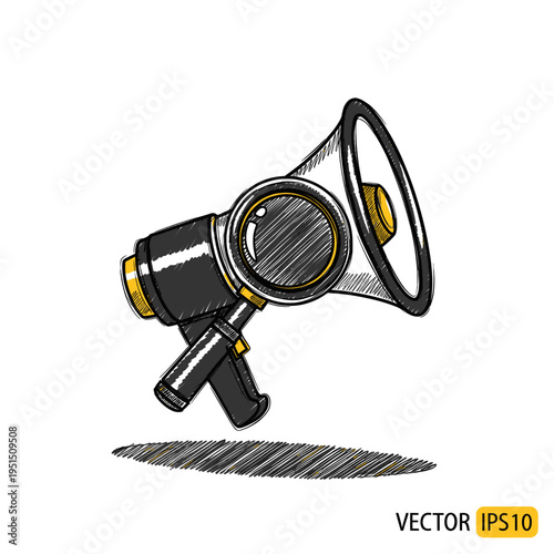 Vintage Megaphone Illustration Vector Graphic Design Announcement Loudspeaker Retro Style Communication Icon Art Sketch Drawing Isolated White Background