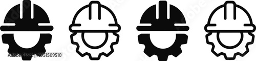 professional vector collection of construction helmet and cogwheel symbols representing industrial work engineering safety maintenance and labor force manufacturing technology icons