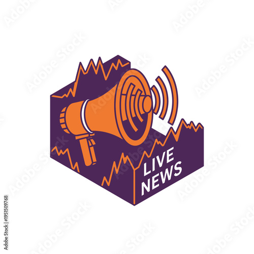 Live News Megaphone Illustration Graphic Design Broadcast Reporting Announcement Media Communication Icon Vector Art Visual Representation