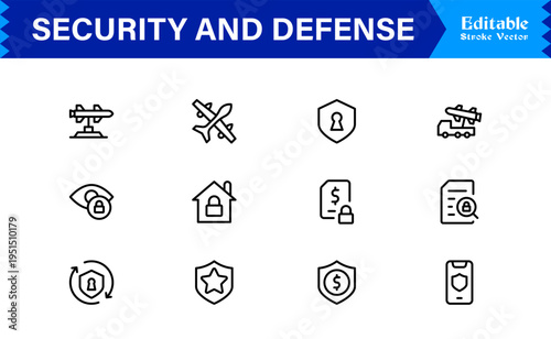 Explore Security and Defense Icon set. Modern Line Icon Collection for Tactical and Protection Designs