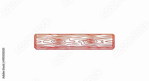 A red outline of a wooden plank with visible grain patterns and knots
