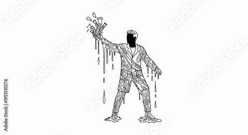 A figure draped in swirling patterns, dripping like liquid from a science experiment