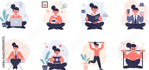 Diverse activities shown with stylized figures in relaxed seated and active poses