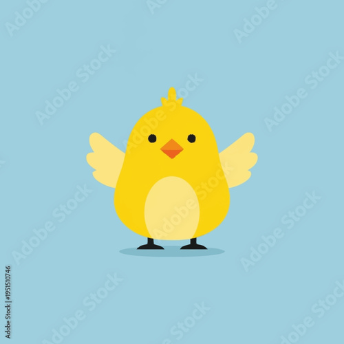 Adorable yellow chick with wide open wings in a cute cartoon style.
