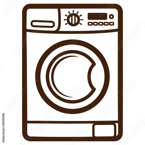 Illustrated washing machine icon modern appliance design laundry symbol home essential digital interface isolated graphic